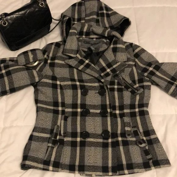 Women’s JouJou Plaid Pea Coat Jacket-size M - Picture 1 of 16